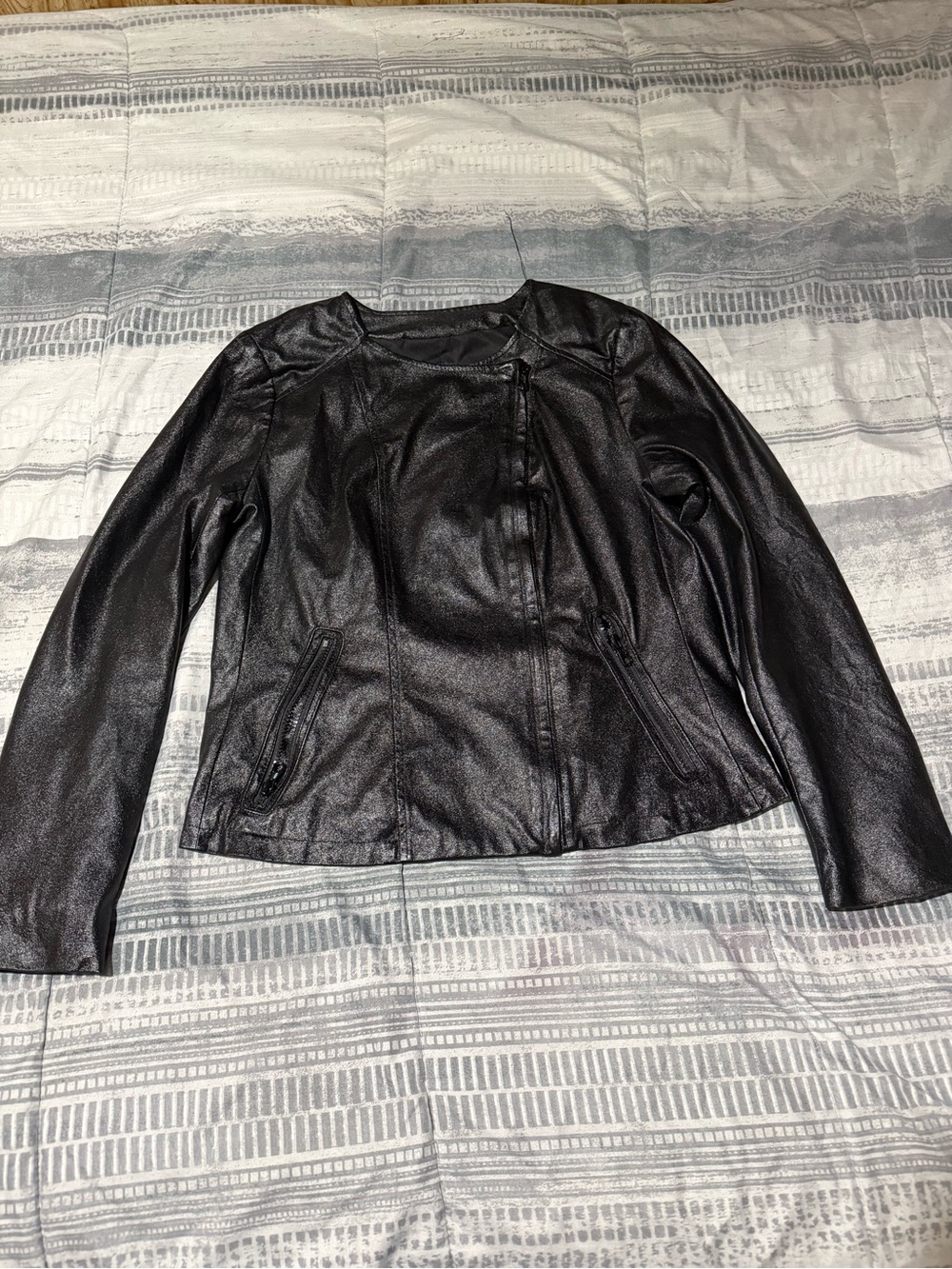 GAP Black Faux Leather Moto-Style Jacket